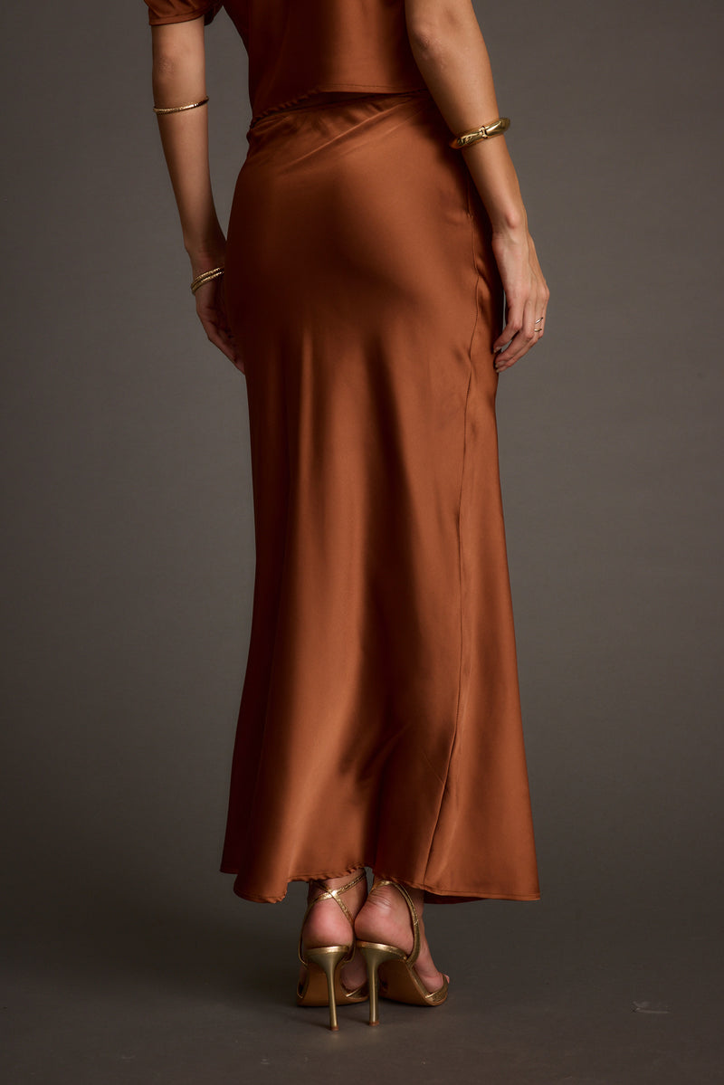 Back view of the maxi skirt showing the silhouette and fit.