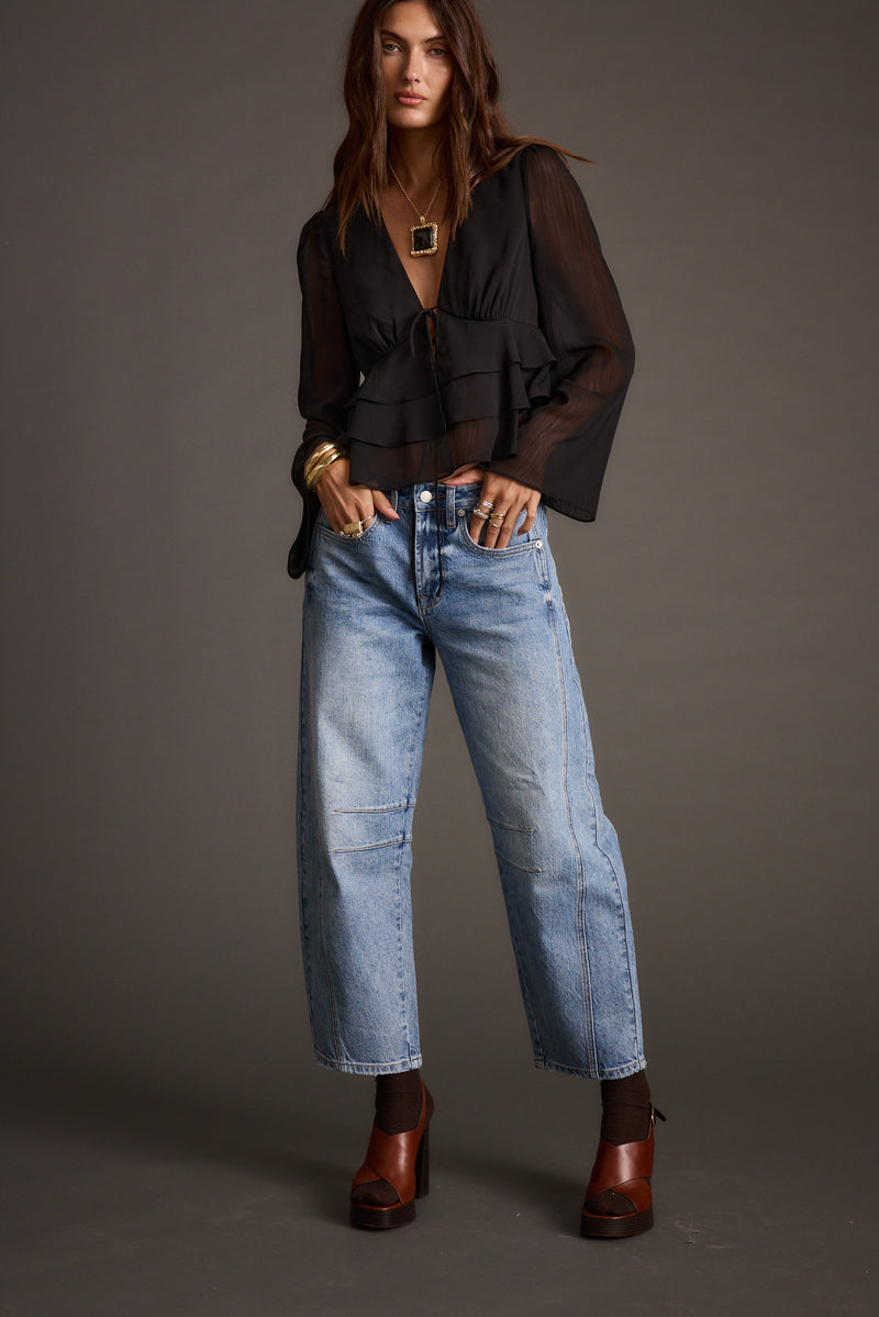 Additional view of the Alexa Black Blouse from a different perspective.