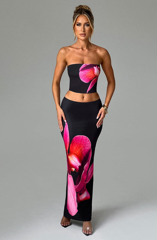Allegra Maxi Skirt - Black Floral Print Skirt Babyboo Fashion Premium Exclusive Design