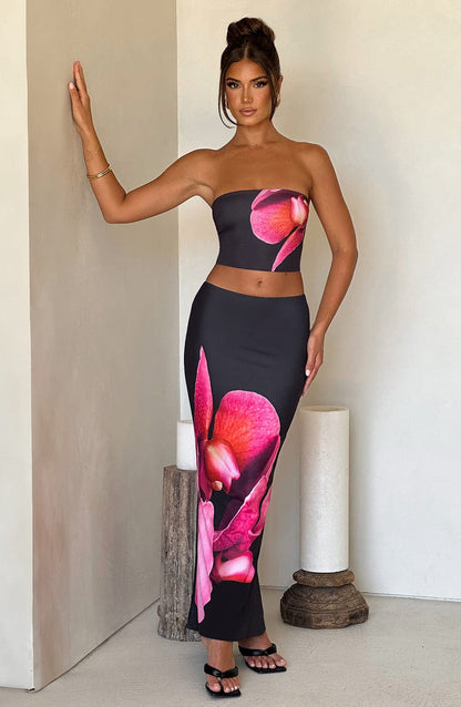 Allegra Maxi Skirt - Black Floral Print Skirt Babyboo Fashion Premium Exclusive Design