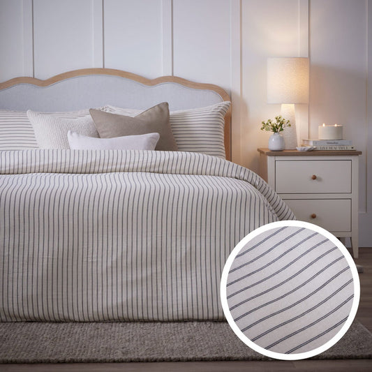 Amalfi 200 Thread Count Pinstripe Duvet Cover & Pillowcase Set - Cream/Navy - DUSK