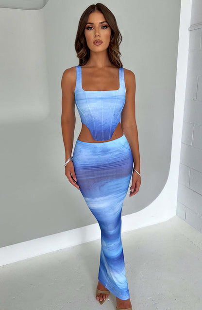 Amber Corset - Blue Haze Print Babyboo Fashion Premium Exclusive Design