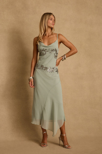Amelie Blue Embellished Midi Dress