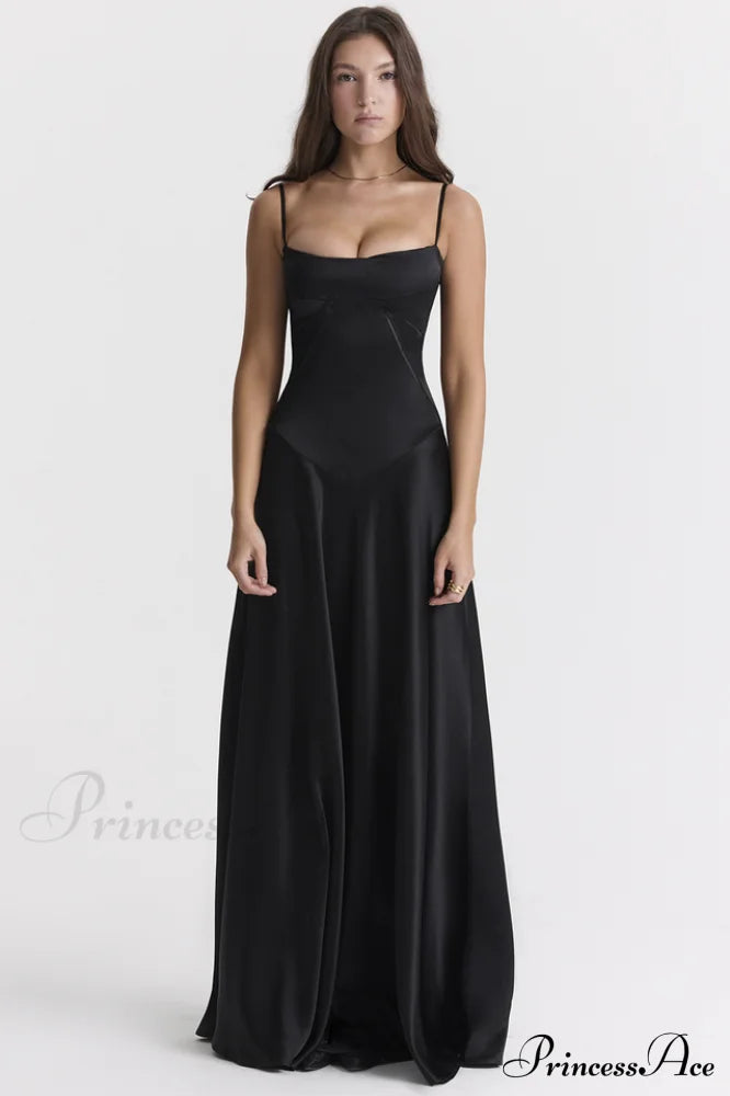 Anabella Black Lace Maxi Dress