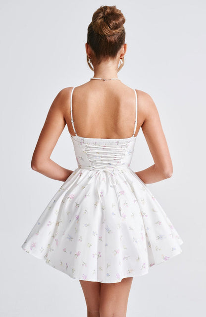 Analeigh Mini Dress - White Multi Floral Print Dress Babyboo Fashion Premium Exclusive Design