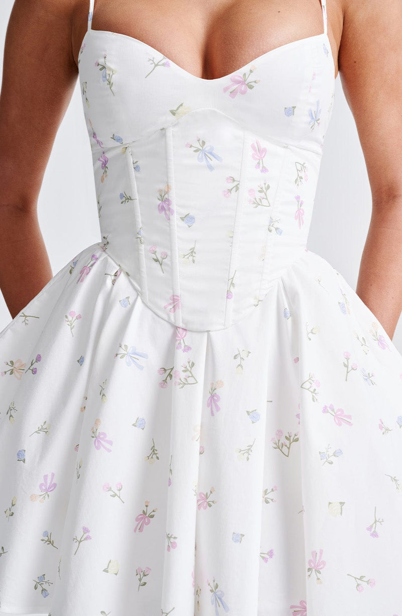 Analeigh Mini Dress - White Multi Floral Print Dress Babyboo Fashion Premium Exclusive Design