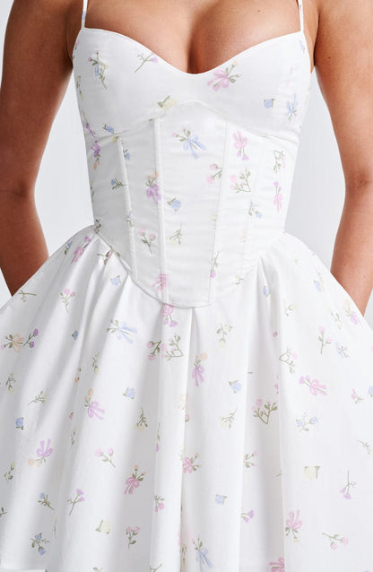 Analeigh Mini Dress - White Multi Floral Print Dress Babyboo Fashion Premium Exclusive Design