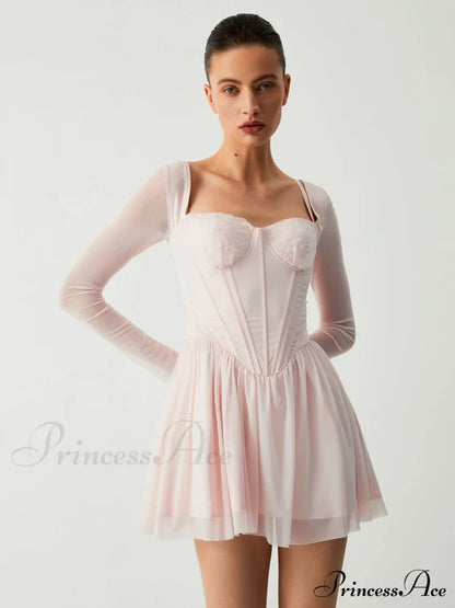 Aphrodite Mesh Bustier Corset Modern Long Sleeve Short Dress Dresses