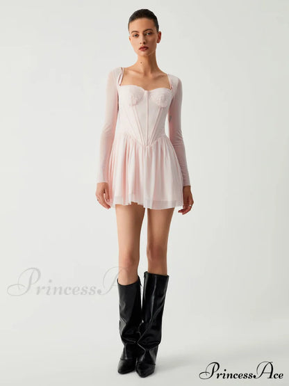 Aphrodite Mesh Bustier Corset Modern Long Sleeve Short Dress Dresses