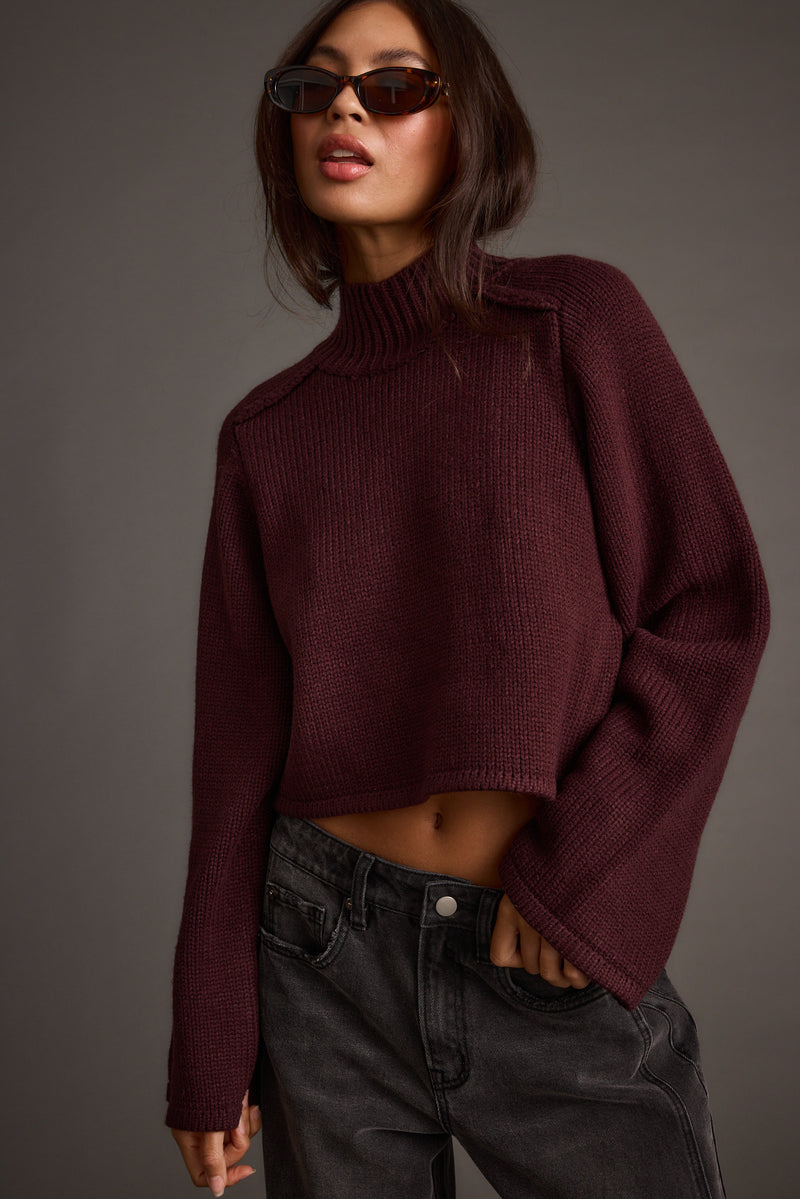 Arden Plum Cropped Sweater paired with complementary accessories for a polished look.