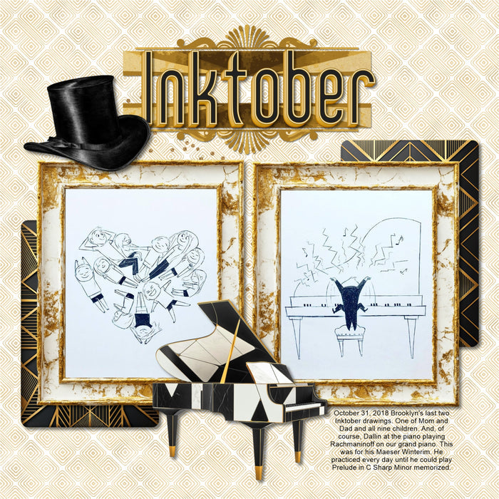 Inspired by the Great Gatsby, these beautiful and realistic Art Deco embellishments, patterned papers, photo mask frames, and alpha set by Lucky Girl Creative digital art from the Roaring 20's will help you create heritage digital scrapbooking pages and albums. Great for New Year's Eve, anniversary, birthday, black tie events, party, graduation, wedding, and more! Embellishments include skyscraper building, clip, clock, pocket watch, bow tie, dress, gown, shoe, top hat, fashion, satin, glove, column.