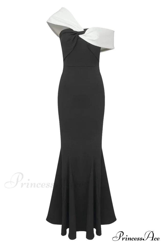 Asymmetric Off Stylish Shoulder Maxi Dress Xs / Black