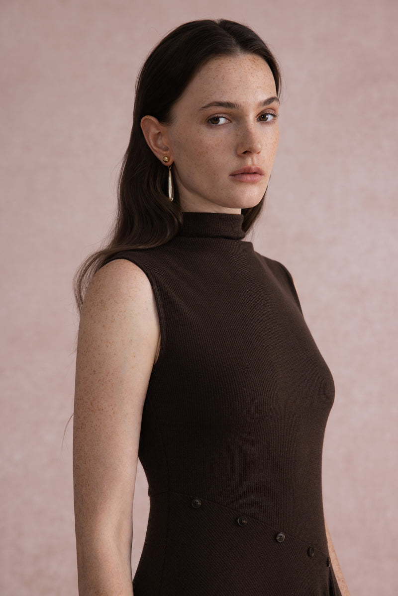 Asymmetrical mock-neck wool dress
