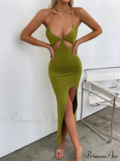 Asymmetrical Neck Glitter Trendy Strap Cut Out Dress Dresses