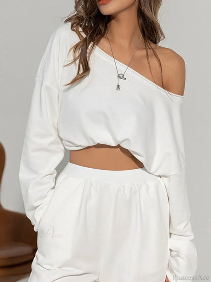 Asymmetrical Off Graceful Shoulder Solid Sweatshirt Sweatshirts