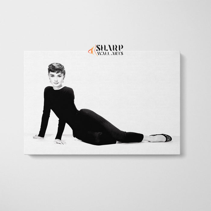 Audrey Hepburn In Black Dress Wall Art Canvas