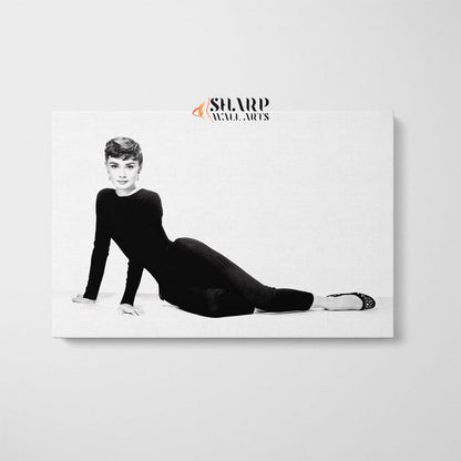 Audrey Hepburn In Black Dress Wall Art Canvas
