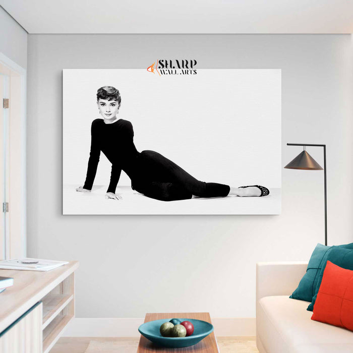Audrey Hepburn In Black Dress Wall Art Canvas