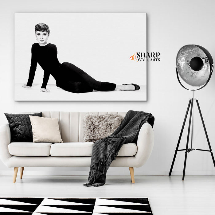 Audrey Hepburn In Black Dress Wall Art Canvas