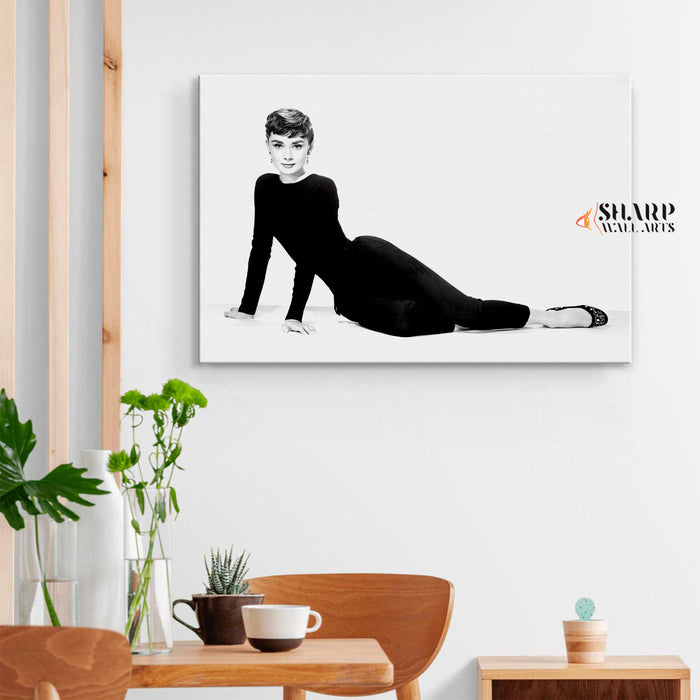 Audrey Hepburn In Black Dress Wall Art Canvas