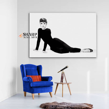 Audrey Hepburn In Black Dress Wall Art Canvas