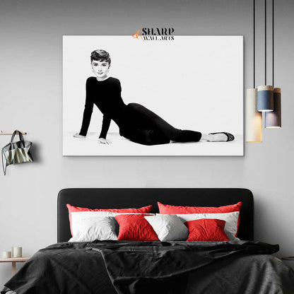 Audrey Hepburn In Black Dress Wall Art Canvas