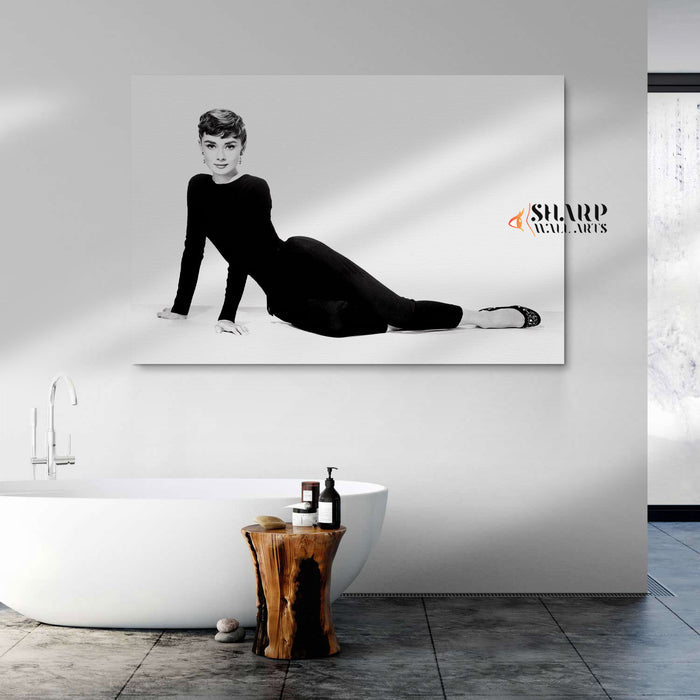 Audrey Hepburn In Black Dress Wall Art Canvas
