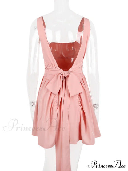 Backless Bow Stylish Mini Dress Pink / M