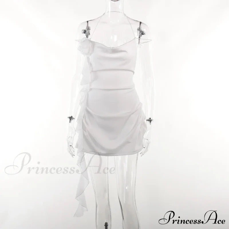 Backless Cowl Neck Flower Frill Mini Dress Free From Label