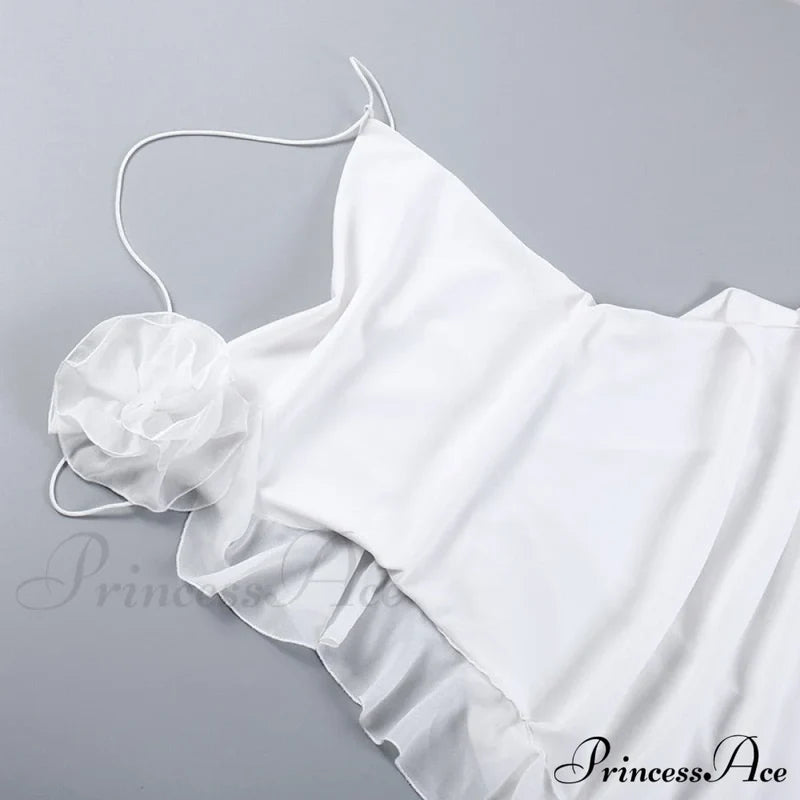 Backless Cowl Neck Charming Flower Frill Mini Dress