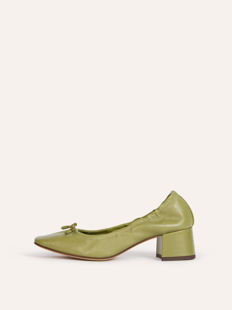 NICOISE olive green leather ballerinas, front view by Rouje