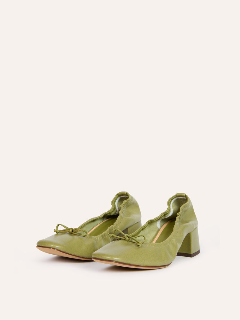 NICOISE olive green leather ballerinas, side view by Rouje
