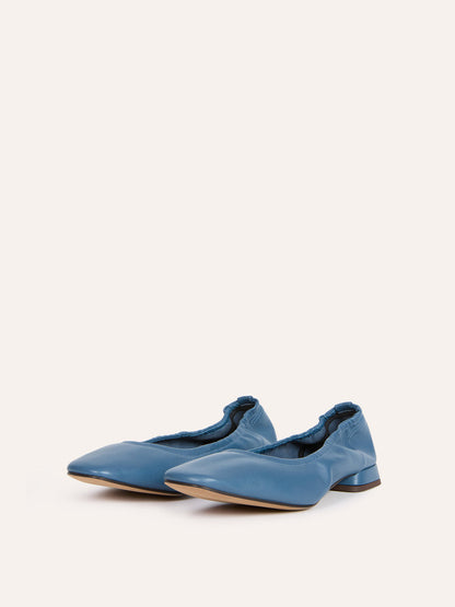NINA denim-effect leather ballerinas worn on a model by Rouje