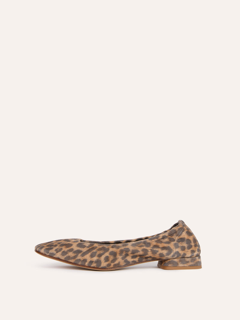 NINA leopard suede ballerinas worn on a model by Rouje