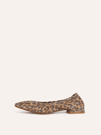 NINA leopard suede ballerinas worn on a model by Rouje