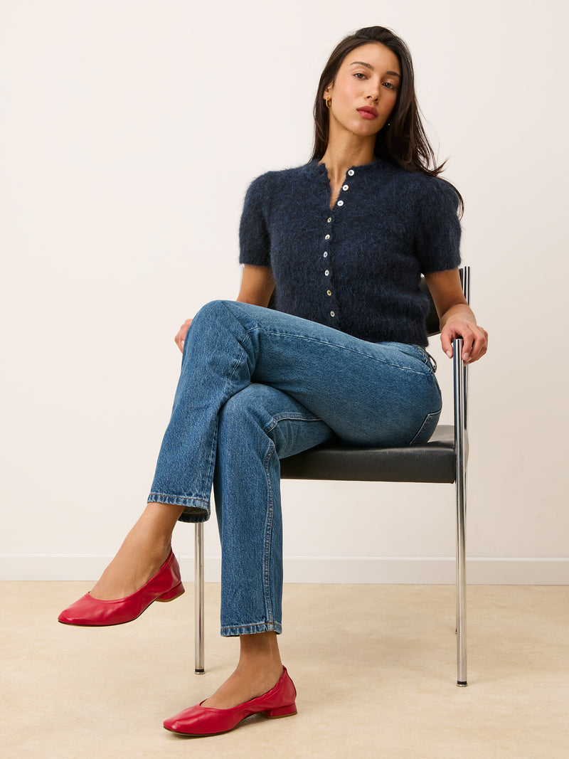 NINA red leather ballet flats, top view by Rouje
