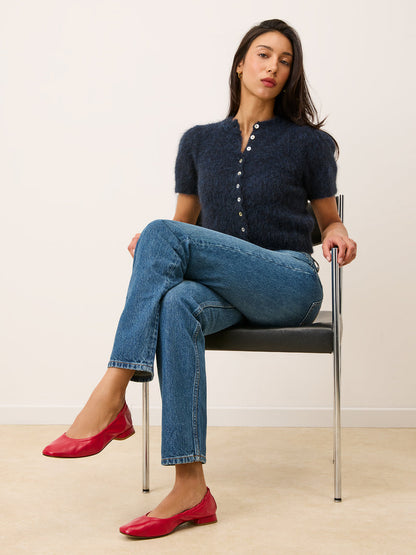NINA red leather ballet flats, top view by Rouje