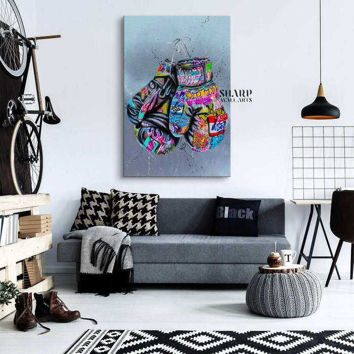 Banksy Boxing Gloves Canvas Wall Art - SharpWallArts