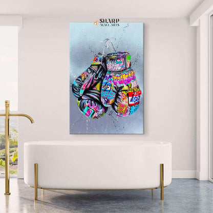Banksy Boxing Gloves Canvas Wall Art - SharpWallArts