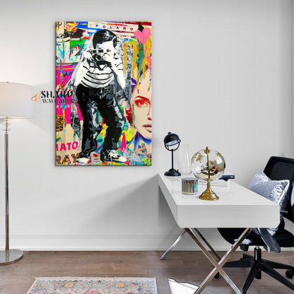 Banksy Polaroid Boy Canvas Wall Art - SharpWallArts