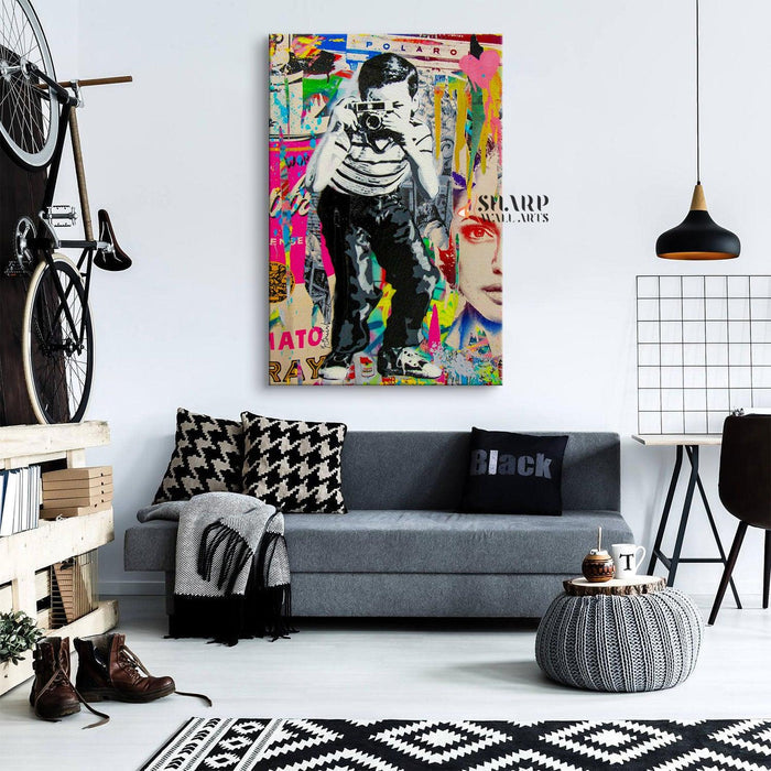 Banksy Polaroid Boy Canvas Wall Art - SharpWallArts
