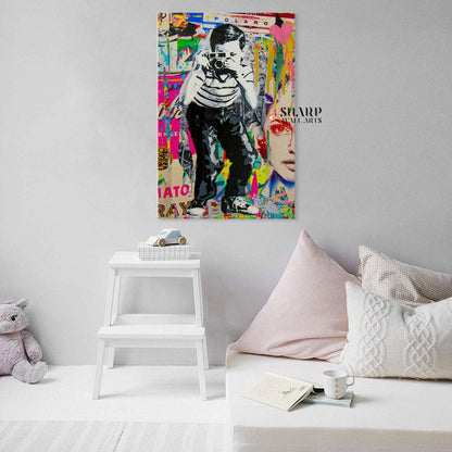 Banksy Polaroid Boy Canvas Wall Art - SharpWallArts