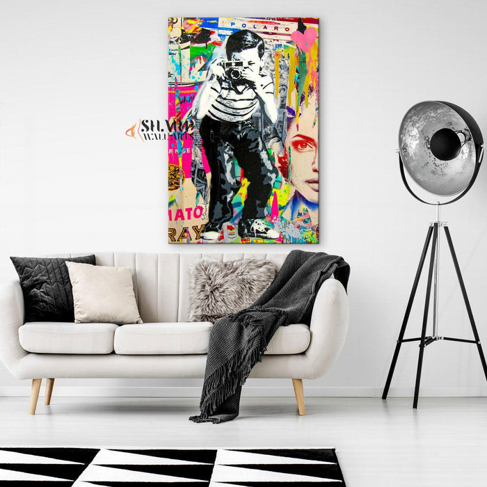 Banksy Polaroid Boy Canvas Wall Art - SharpWallArts