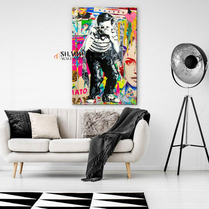 Banksy Polaroid Boy Canvas Wall Art - SharpWallArts