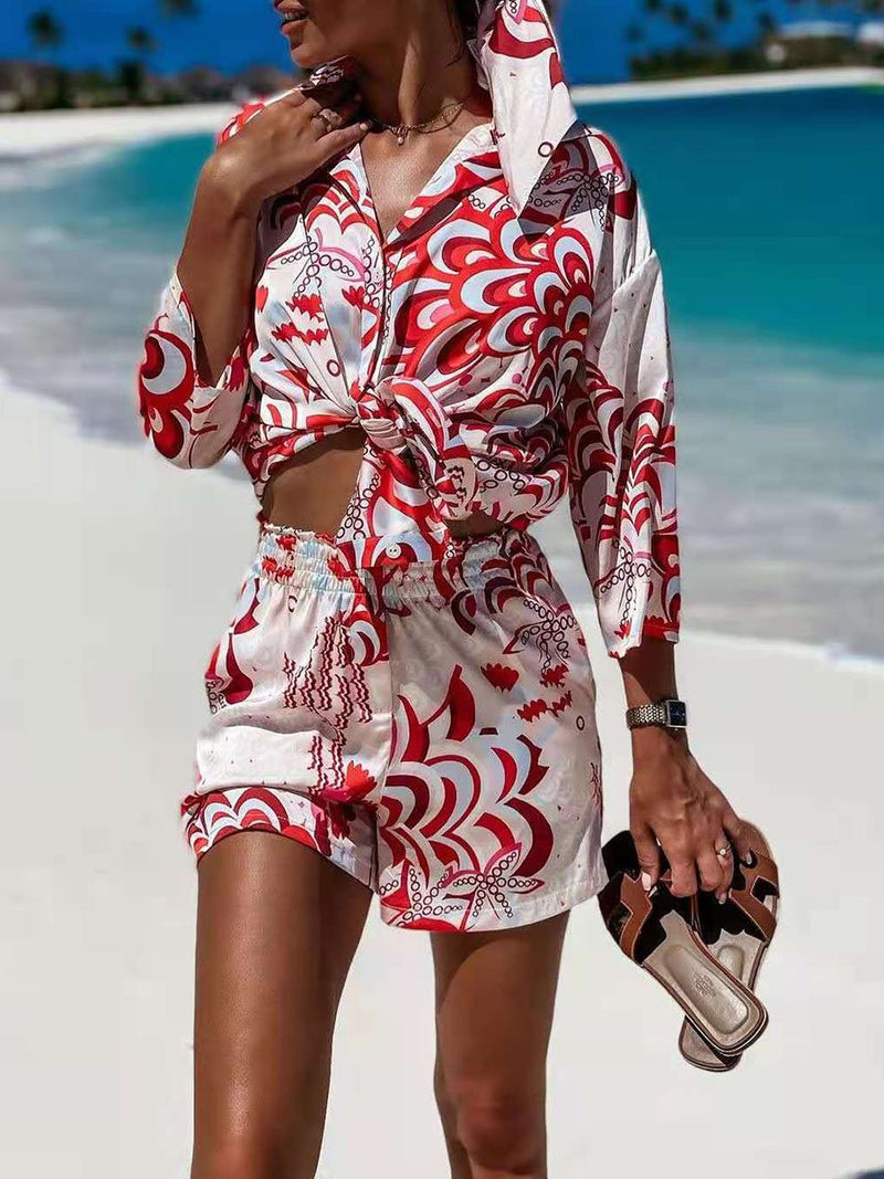 Baroque print Hawaiian Shirt Shorts Set