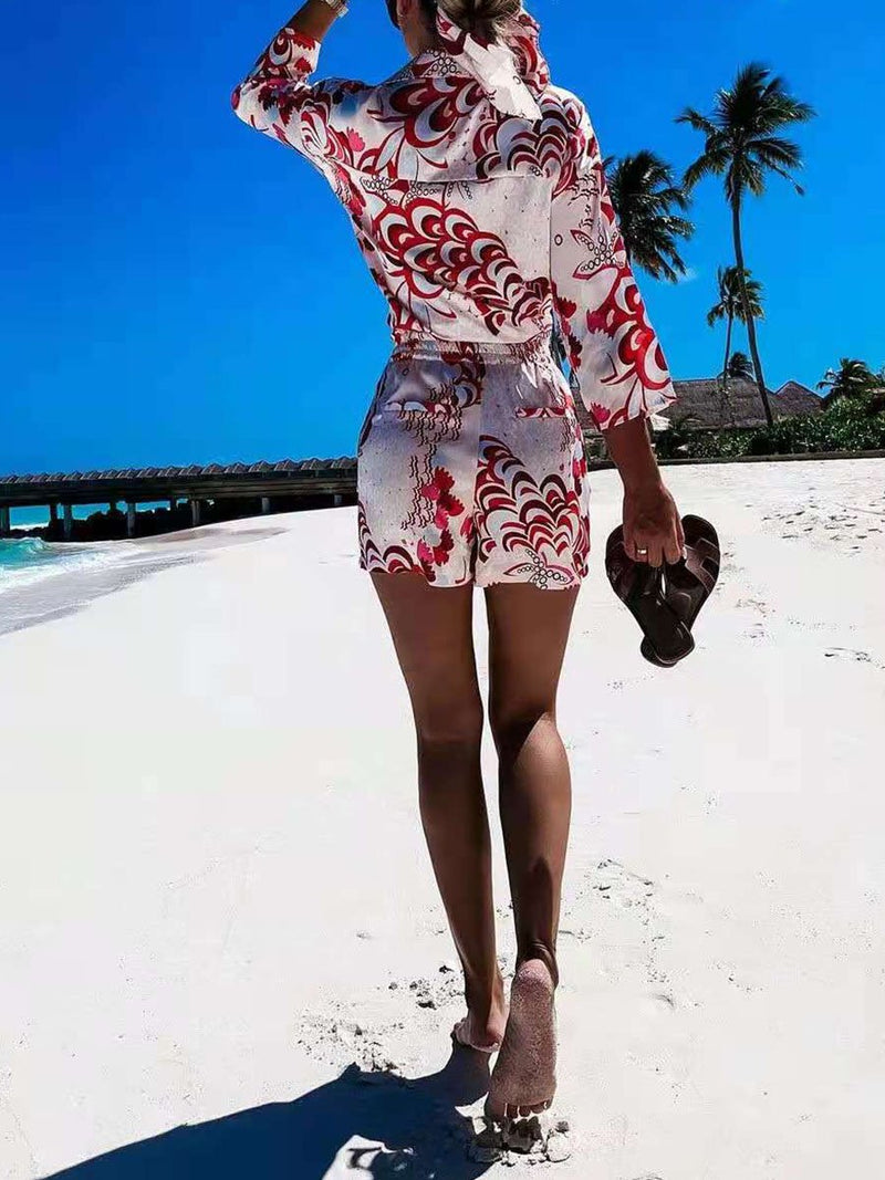 Baroque print Hawaiian Shirt Shorts Set