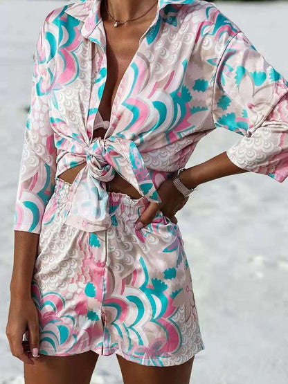 Baroque print Hawaiian Shirt Shorts Set
