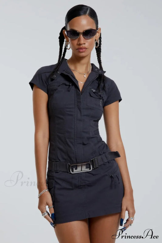 Belted Cargo Mini Dress In Grey | Dress In Beauty