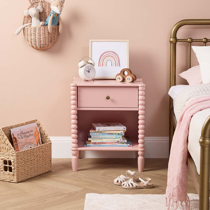 Betti Bobbin One Drawer Bedside Table - Pink