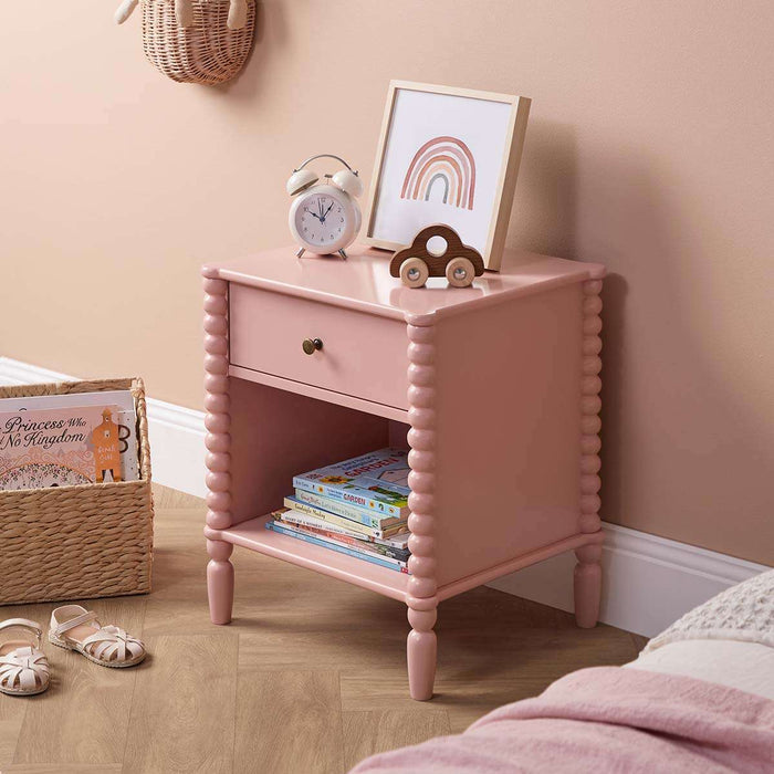 Betti Bobbin One Drawer Bedside Table - Pink